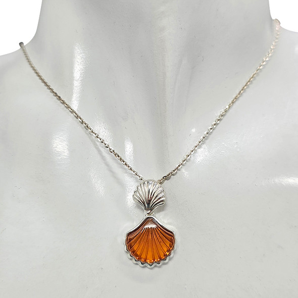 Cognac Amber Sterling Silver Seashell Pendant