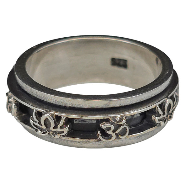 Lotus Buddhism OM Spinner Sterling Silver Ring