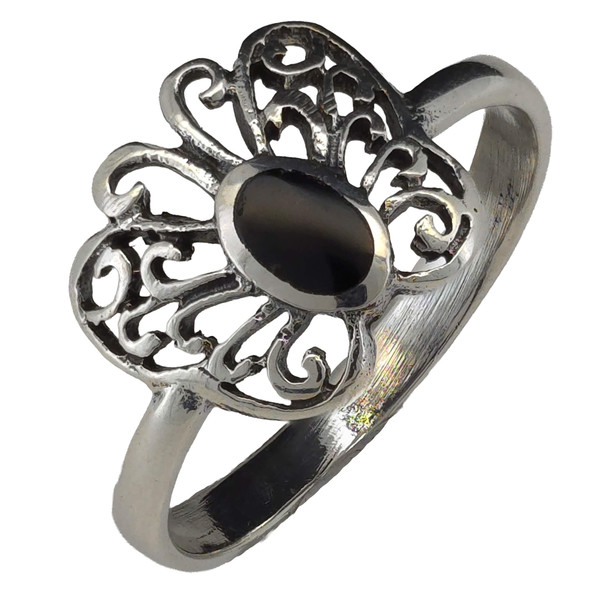 Black Onyx Sterling Silver Butterfly Ring (7920)