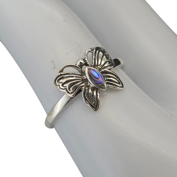 Abalone Shell Sterling Silver Butterfly Ring (7919)