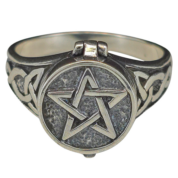 Wiccan Pentacle Pentagram Sterling Silver Locket Ring