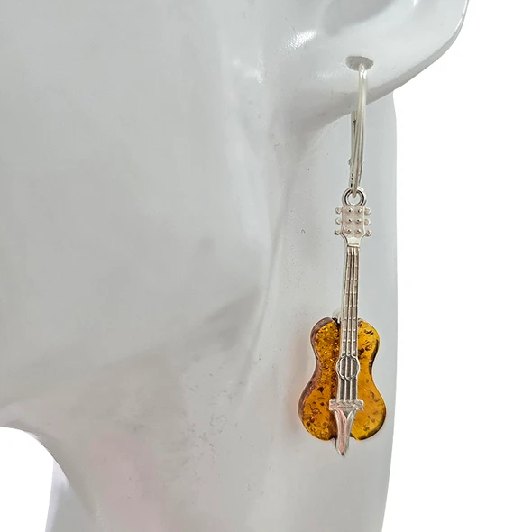 Cognac Amber Guitar Dangle Earrings