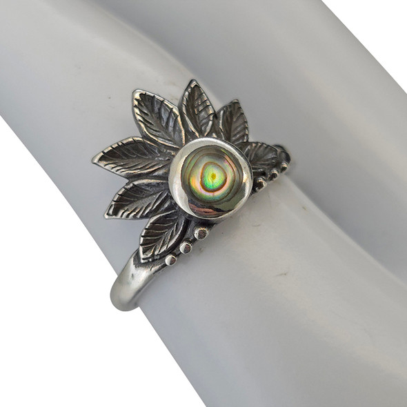 Abalone Sterling Silver Leaf-Design Ring