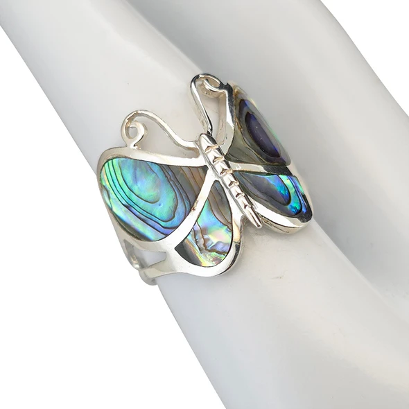 Abalone Shell Sterling Silver Butterfly Ring
