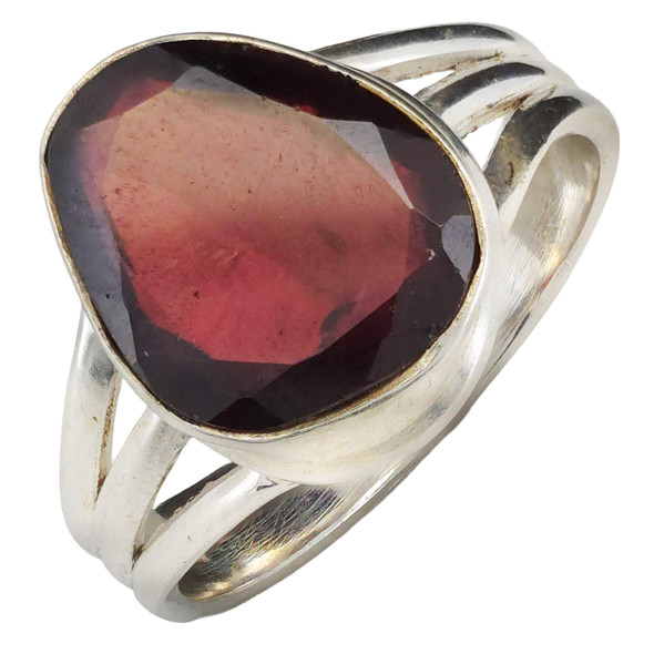Faceted Garnet Sterling Silver Ring