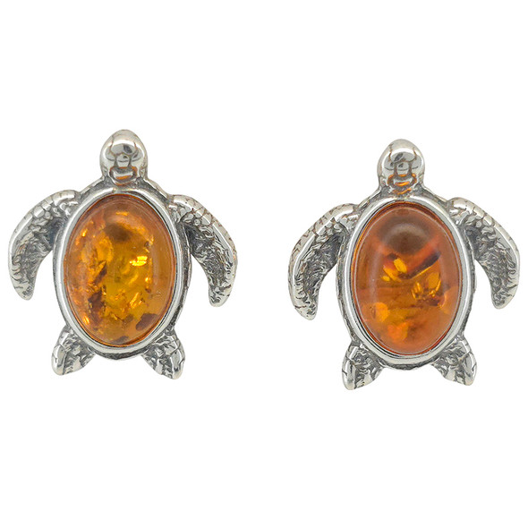Turtle Sterling Silver Amber Stud Earrings