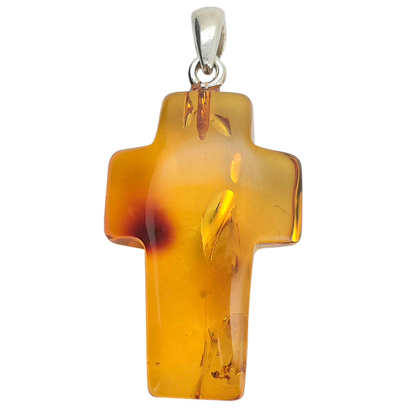 Amber Sterling Silver Cross Pendant