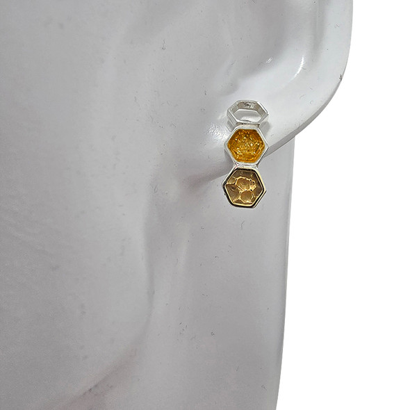 Cognac Amber Sterling Silver Honeycomb Stud Earrings
