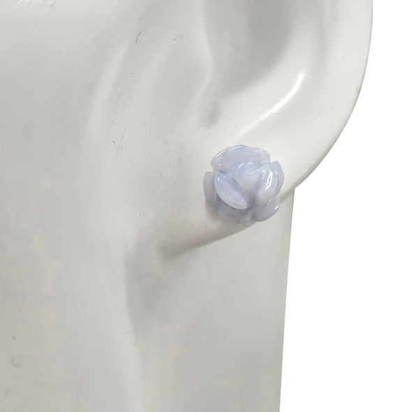Blue Lace Agate Sterling Silver Rose Stud Earrings