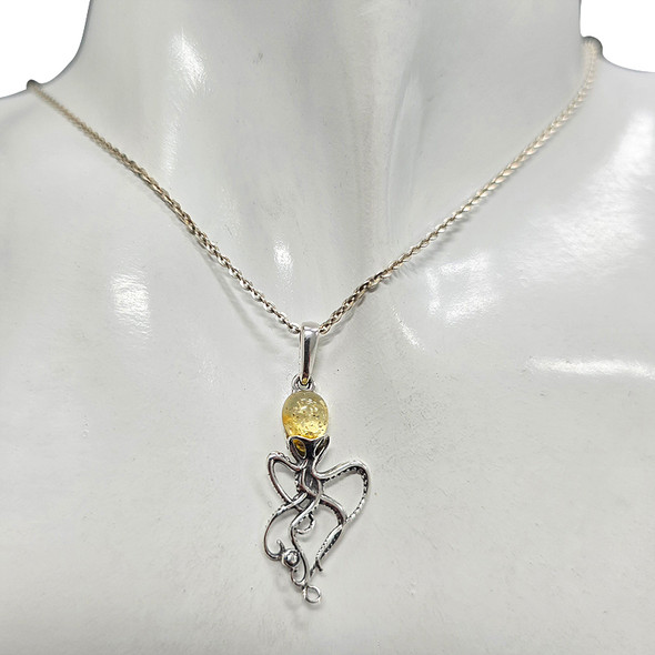Octopus Citrine Amber Sterling Silver Small Pendant