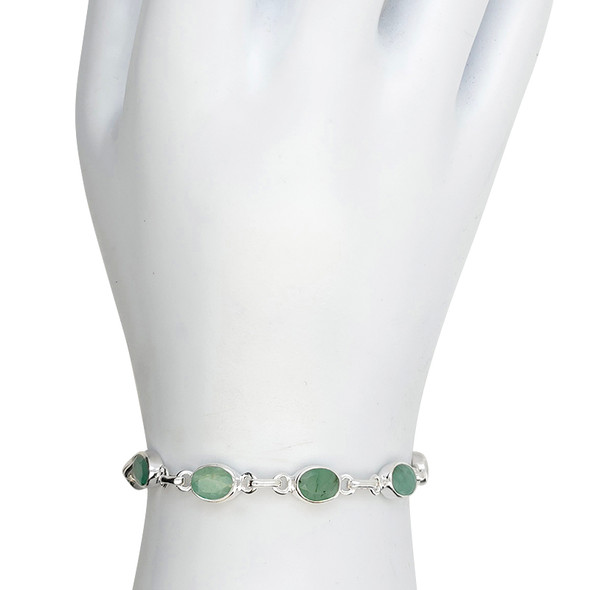Faceted Composite Emerald Sterling Silver Link Bracelet