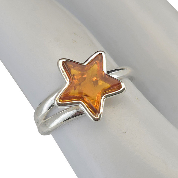 Cognac Amber Star Adjustable Ring