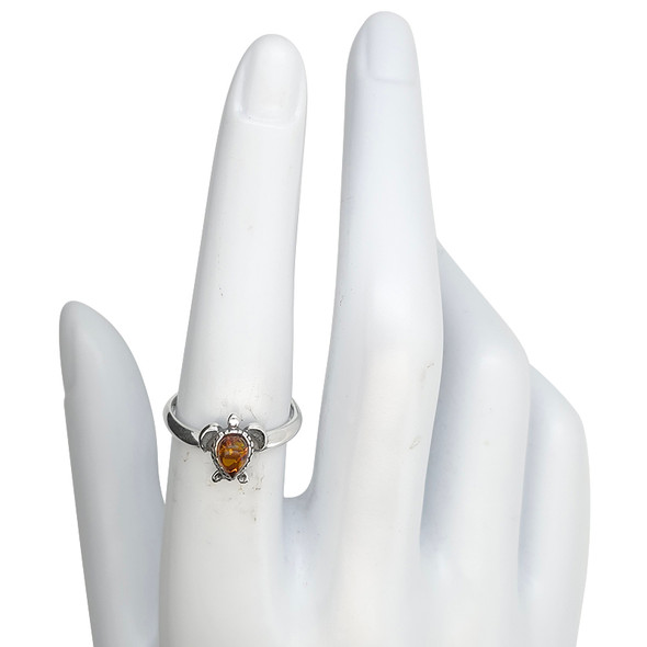 Amber Sterling Silver Turtle Ring