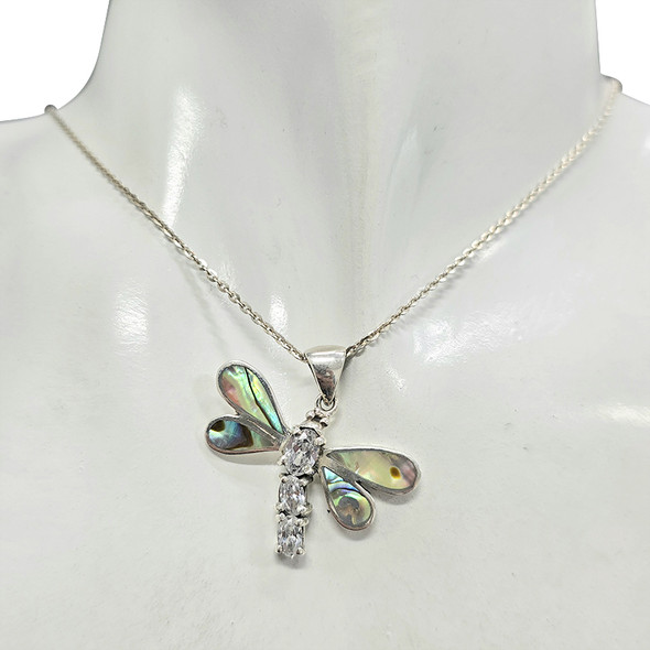 Abalone Sterling Silver Dragonfly Pendant