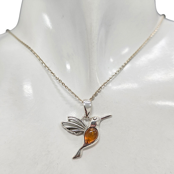 Hummingbird Sterling Silver Cognac Amber Pendant