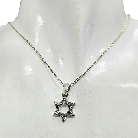 Sterling Silver Textured Star of David Pendant