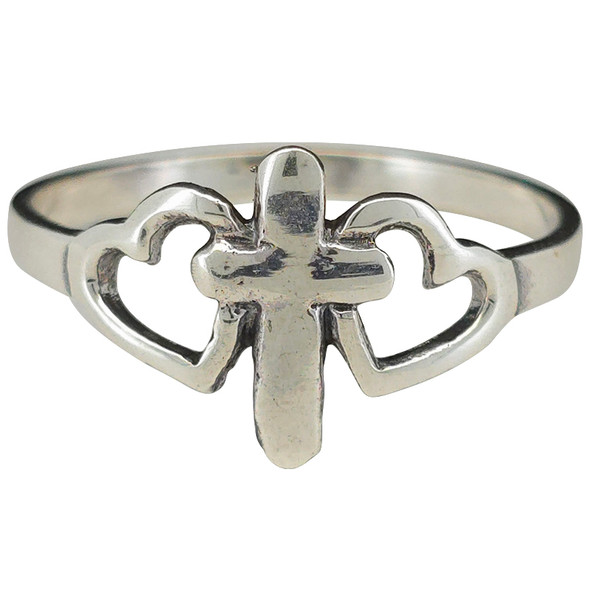 Cross & Heart Sterling Silver Ring