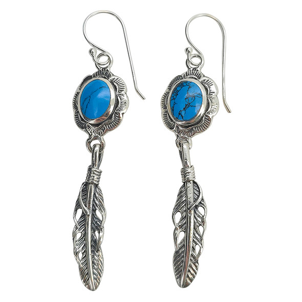 Howlite Sterling Silver Feather Hook Earrings