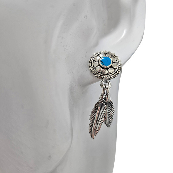 Howlite Sterling Silver Feather Post Dangle Earrings