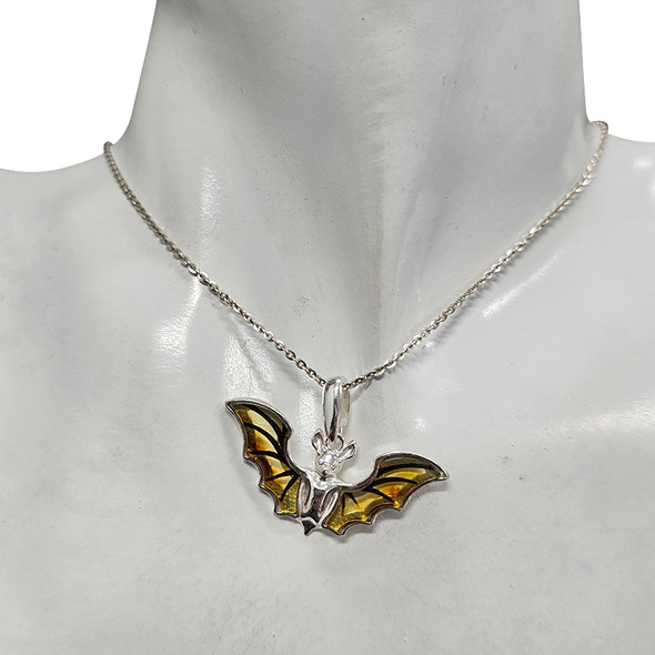 Bat Cameo Amber Sterling Silver Pendant