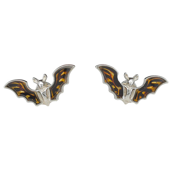Bat Cameo Amber Sterling Silver Stud Earrings