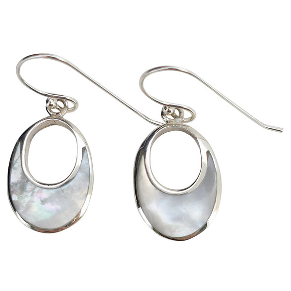 Teardrop Mother of Pearl Inlay Sterling Silver Hook Earrings