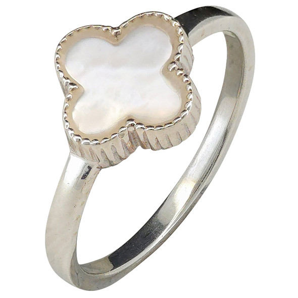 Mother-of-Pearl Sterling Silver Four Leaf Clover Ring