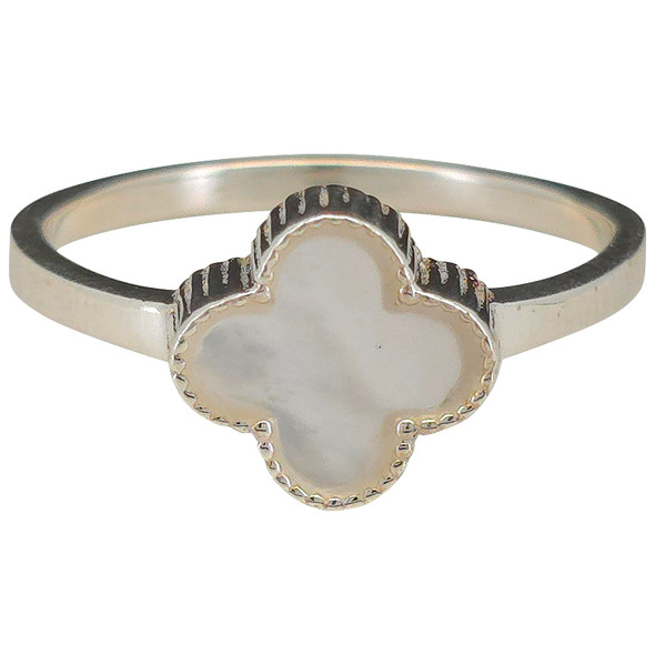Mother-of-Pearl Sterling Silver Four Leaf Clover Ring