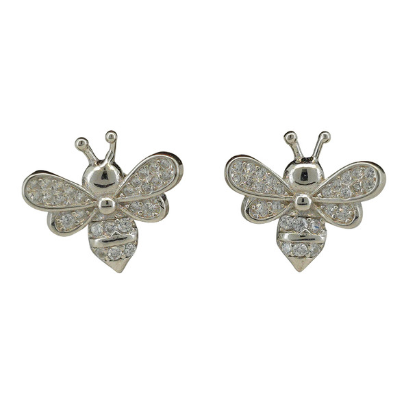 Cubic Zirconia Sterling Silver Bee Stud Earrings