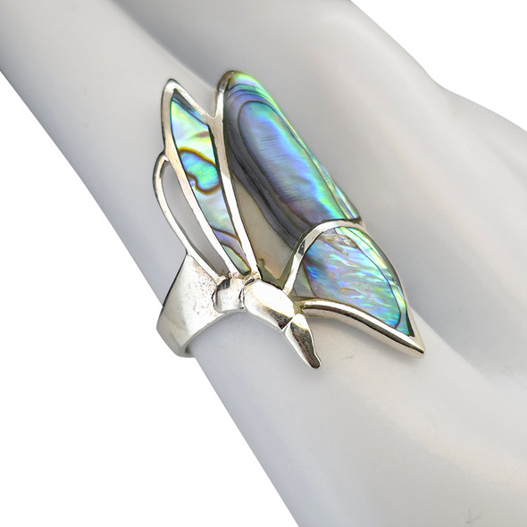 Abalone Shell Sterling Silver Butterfly Ring