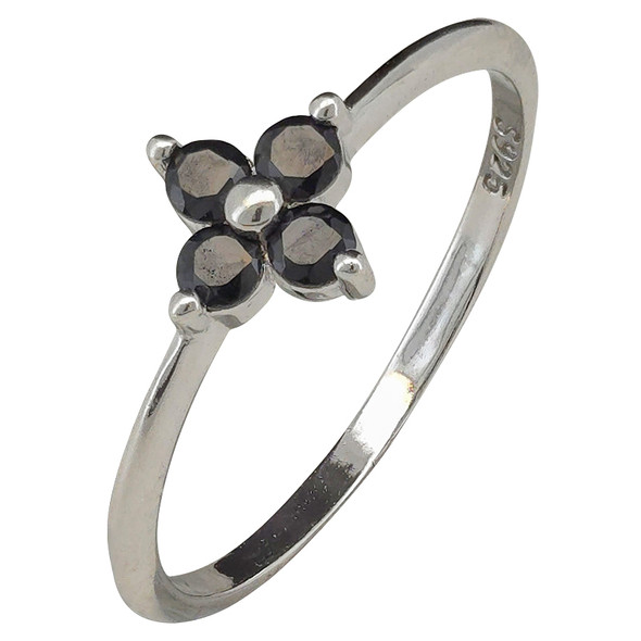 Black Onyx Sterling Silver Flower Ring