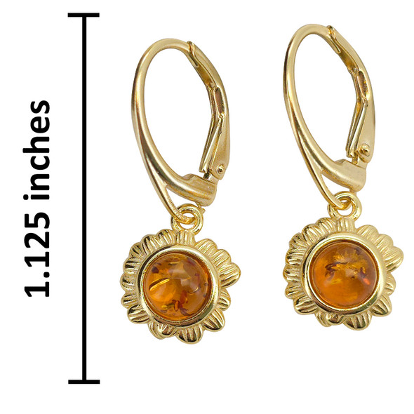 14K Gold Plated Silver Cognac Sunflower Earrings