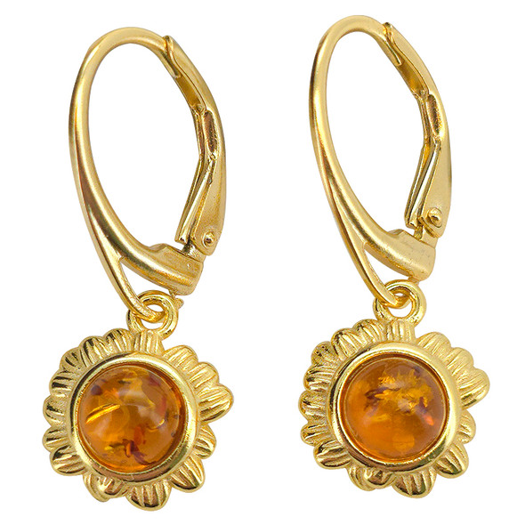 14K Gold Plated Silver Cognac Sunflower Earrings