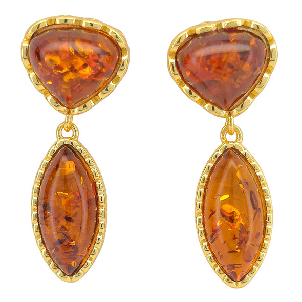 14K Gold Plated Silver Cognac Amber Classic Post Earrings