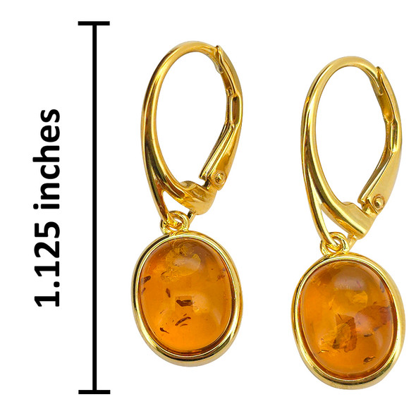 14K Gold Plated Silver Cognac Amber Classic Oval Earrings