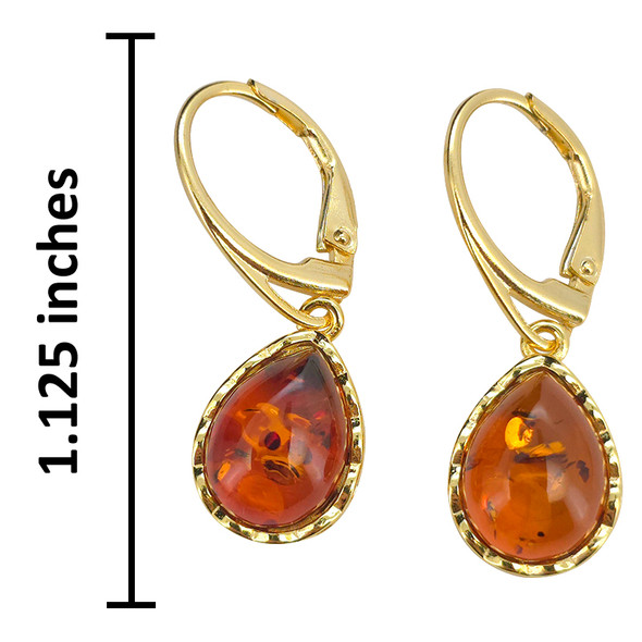 14K Gold Plated Silver Cognac Amber Classic Teardrop Earrings