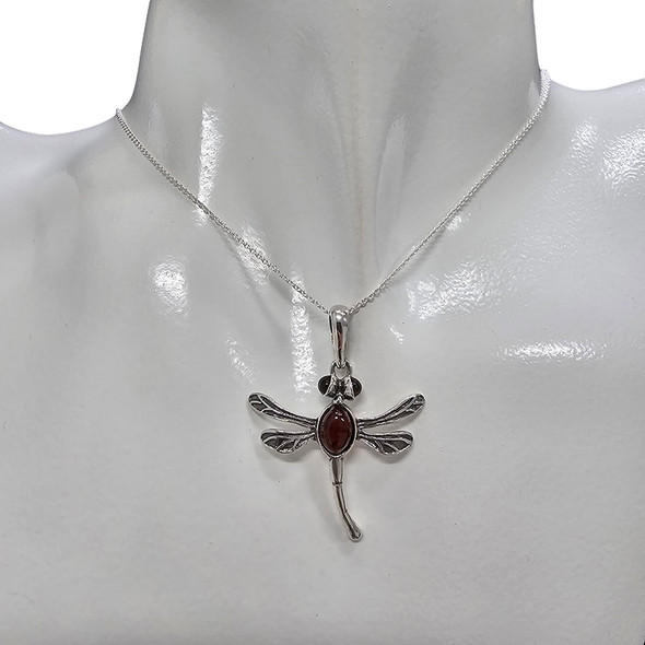 Cherry Amber Sterling Silver Dragonfly Pendant