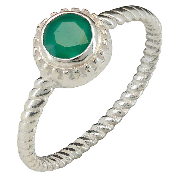 Faceted Green Onyx Sterling Silver Ring