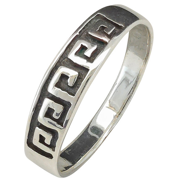 Greco Roman Meander Sterling Silver Stacking Band Ring