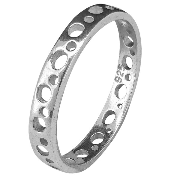 Circle Patterned Sterling Silver Stacking Band Ring