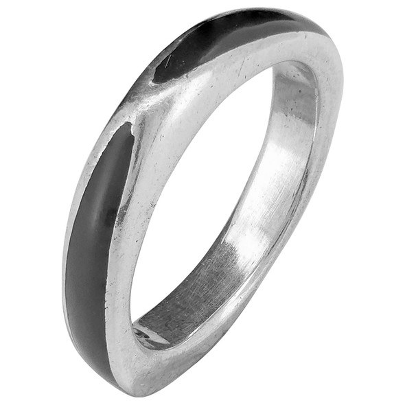 Black Onyx Triangular Sterling Silver Stacking Band Ring