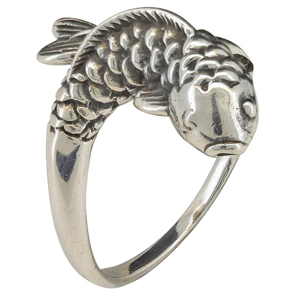 Koi Fish Wrapped Tail Sterling Silver Ring