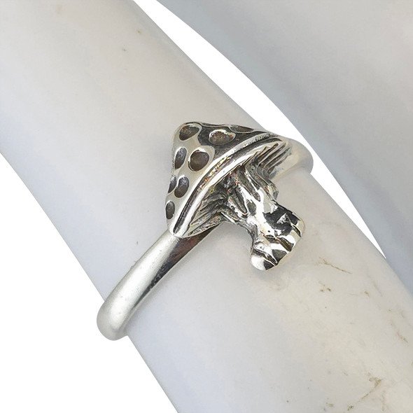 Spotted Mushroom Sterling Silver Pinky Ring