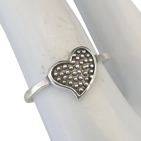 Dotted Heart Textured Sterling Silver Ring