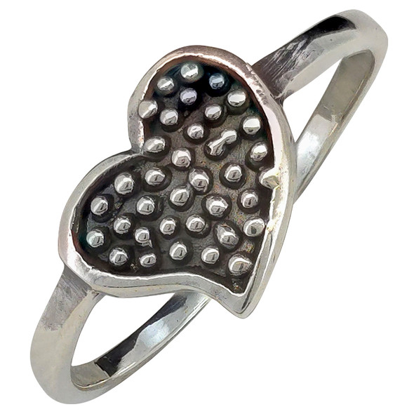 Dotted Heart Textured Sterling Silver Ring
