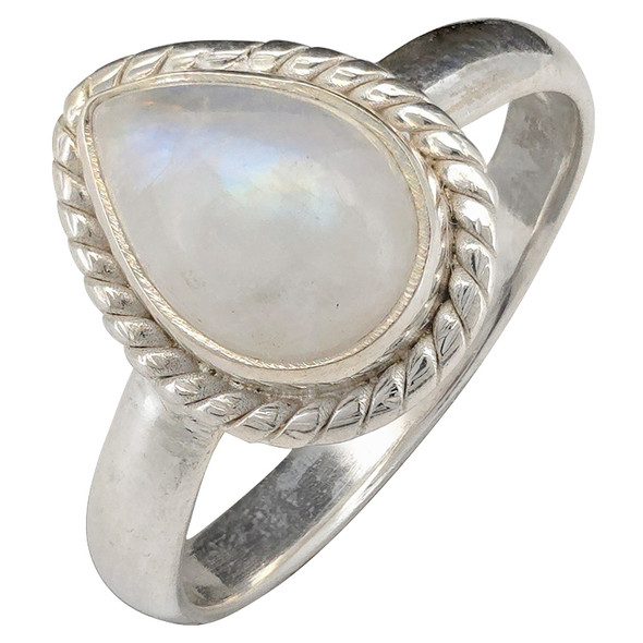 Classic Twist Rim Teardrop Moonstone Sterling Silver Ring