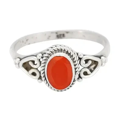 Faceted Red Onyx Sterling Silver Ring