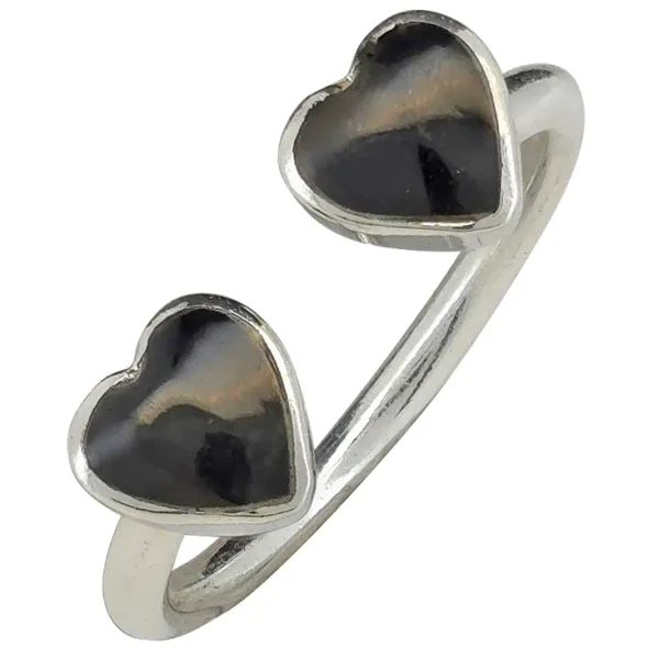 Open Heart Sterling Silver Black Onyx Ring