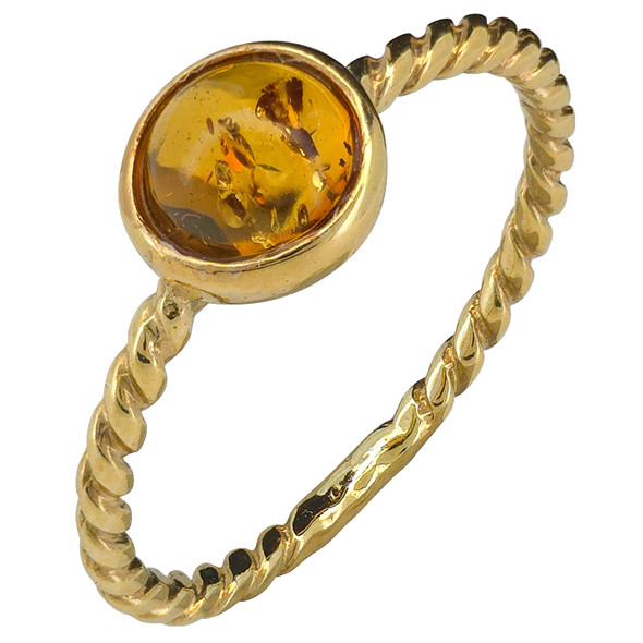 14K Gold Plated Twisted Cognac Round Solitaire Ring