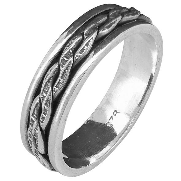 Sterling Silver Textured Chain Spinner Ring